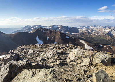 High mountain peaks and blue skies