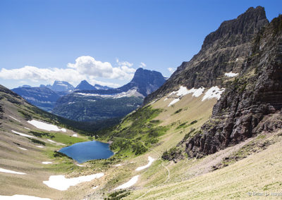 Alpine valley and a clear lake view