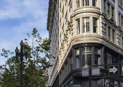 City corner in spring