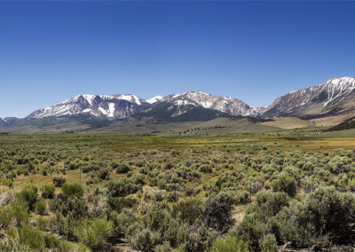 Spring view of broad mountain range