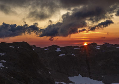 Sunset over mountain ridge